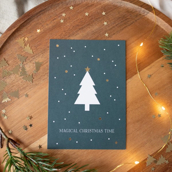 Postkarte „Magical Christmas Time" mit Gold